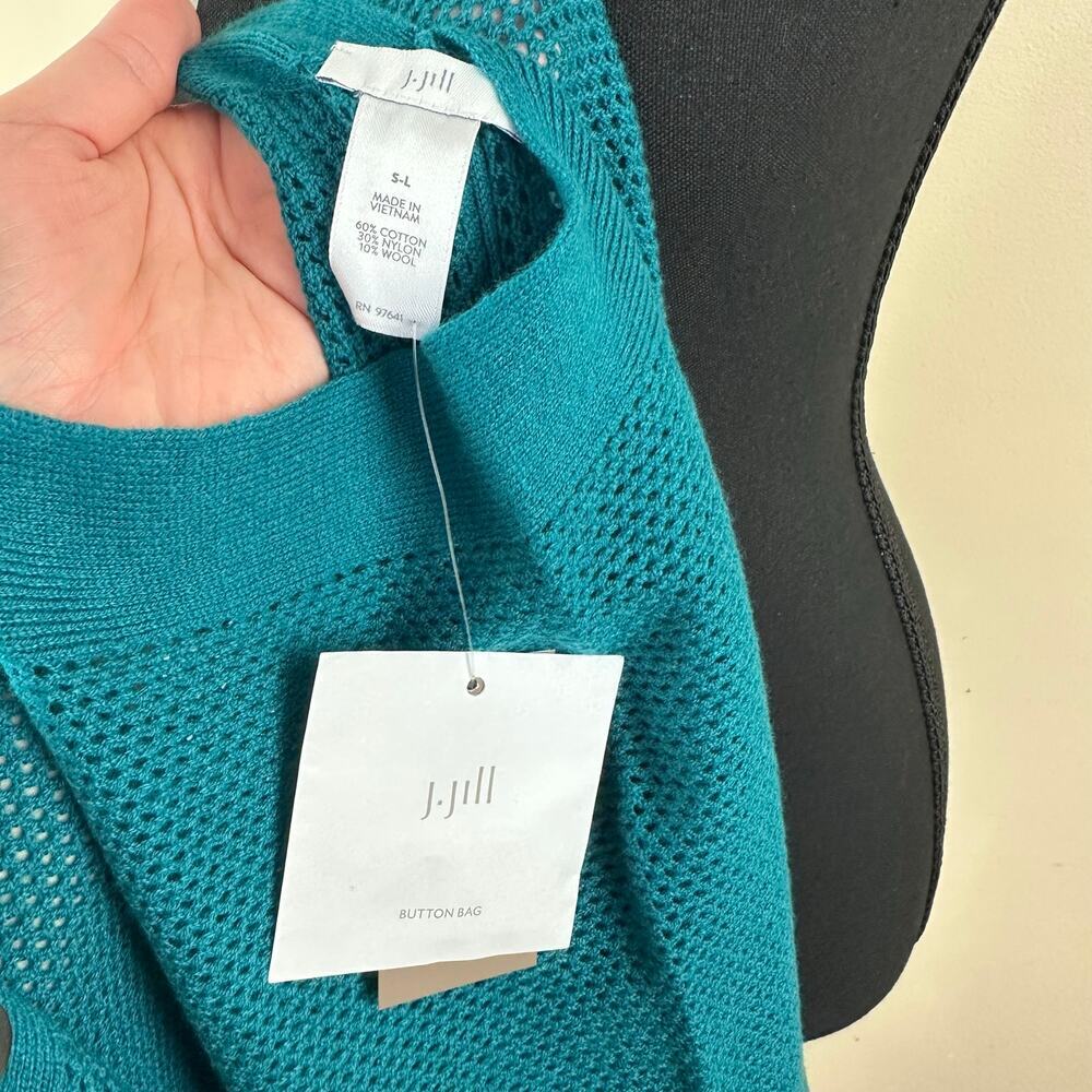 J.Jill Knit Poncho Top S-L Teal Button Front Swim Coverup NWT Resort Cruise Aqua - Picture 6 of 6